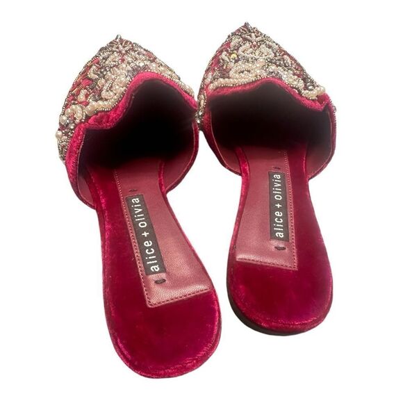 Alice + Olivia Raspberry Urtin Embellished Velvet Mules/Slides NWOB Size 8.5 - Picture 9 of 11